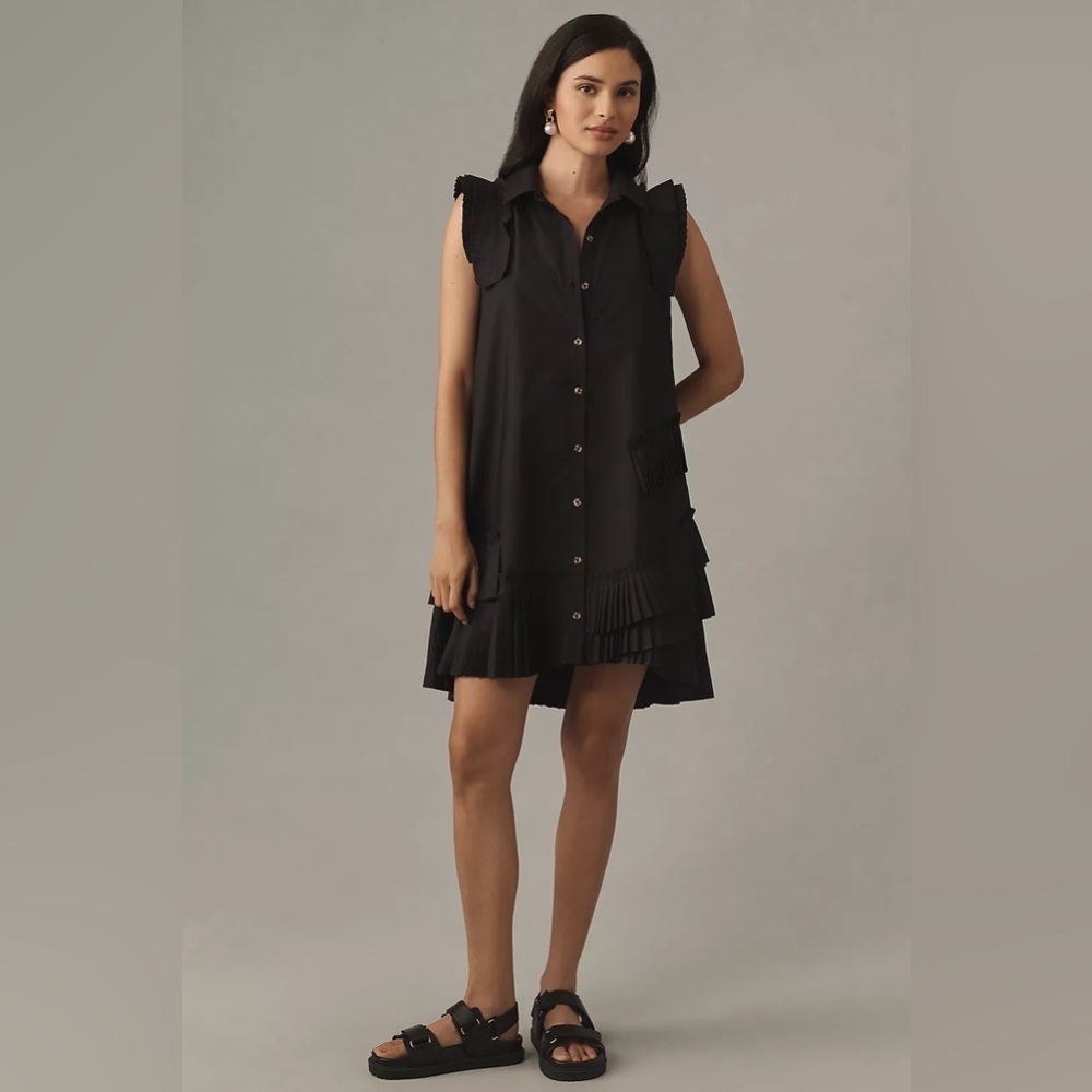 NWT Size M - By Anthropologie Pleated Mini Shirt Dress